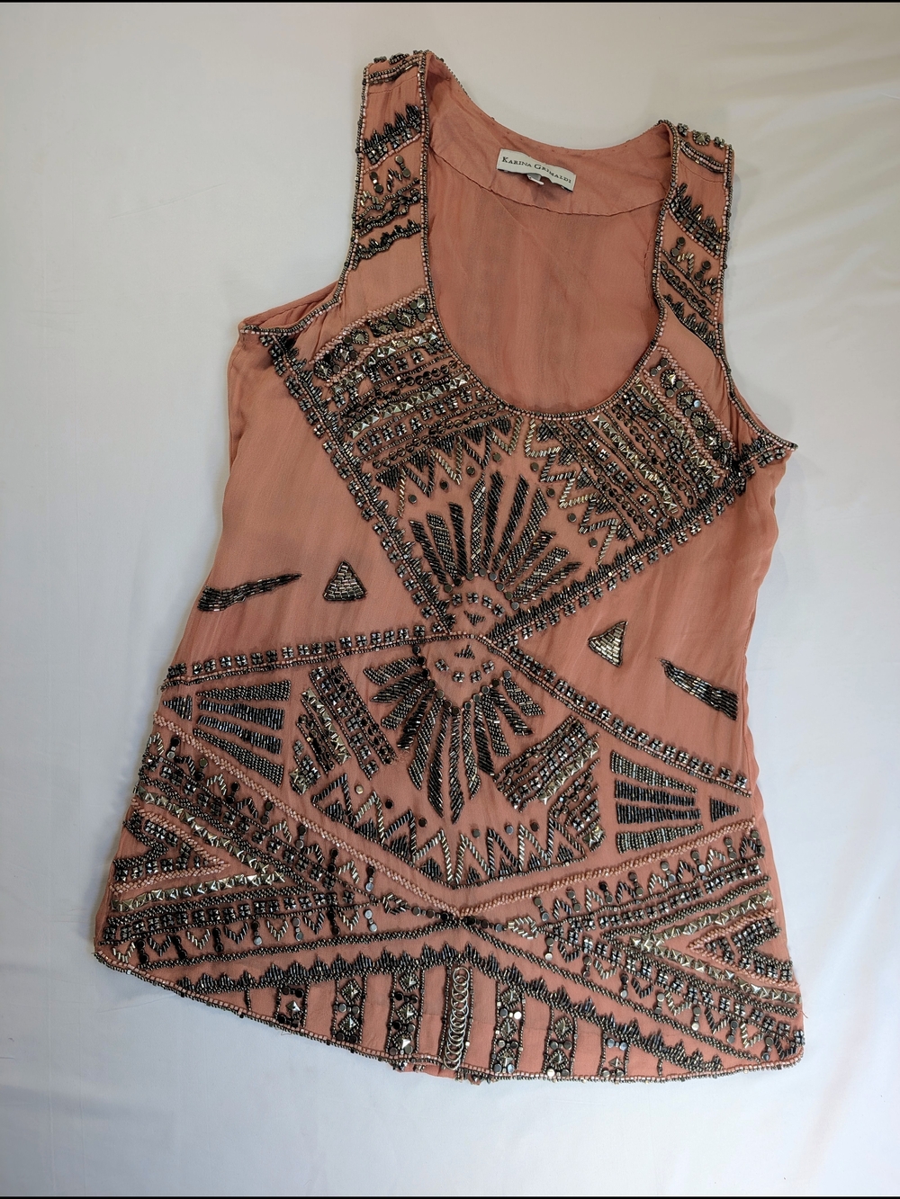 Karina Grimaldi Peach Beaded Embellished Tank Top